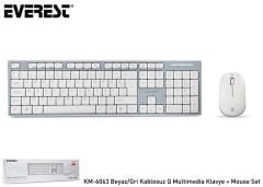 Everest KM-6063 Beyaz-Gri Kablosuz Q Multimedia Klavye + Mouse Set