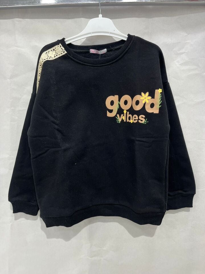 uğurböceğiçocuk Good Vibes Yazı Baskılı Kız Sweat 12031