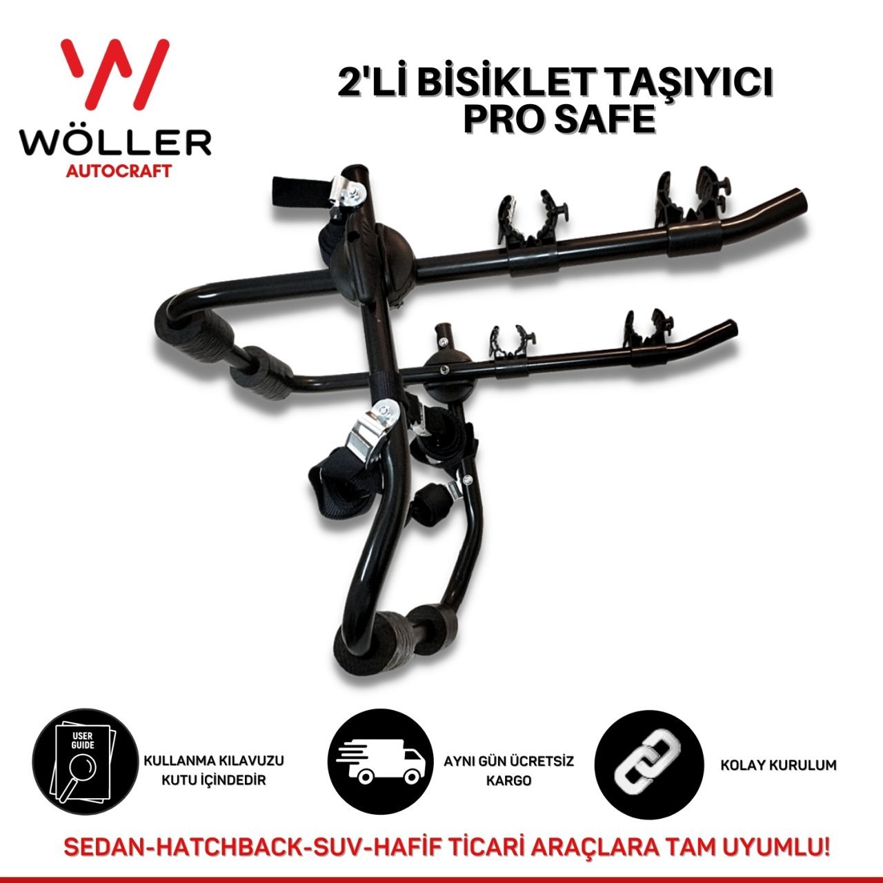 Wöller Bisiklet Taşıyıcı 2'li Bisiklet Taşıma Aparatı Pro Safe