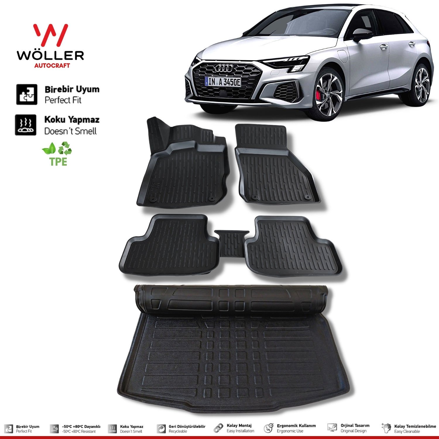 Audi A3 Sportback Paspas Bagaj Havuzu 2021 Sonrası 3d Ultraflex Set
