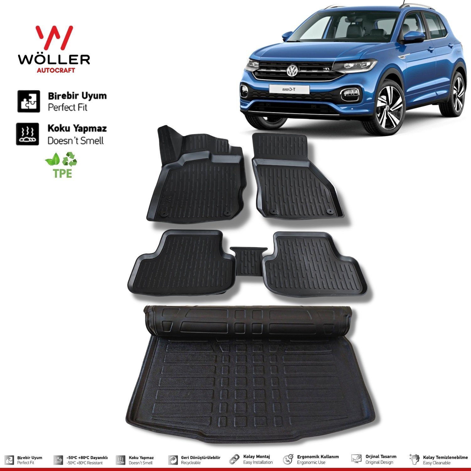 Vw T Cross Uyumlu  Paspas Bagaj Havuzu Set 2022 Sonrası 3d Ultraflex Set