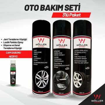 Wöller Oto Bakım Seti 3'lü Paket Lastik Parlatıcı Jant Temizleyici Döşeme Temizleyici 3x500 Ml.