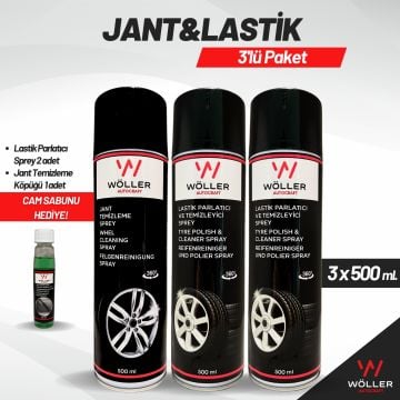 Wöller Lastik Parlatıcı Sprey ve Jant Temizleme Köpüğü 3'lü Paket 3x500 Ml.