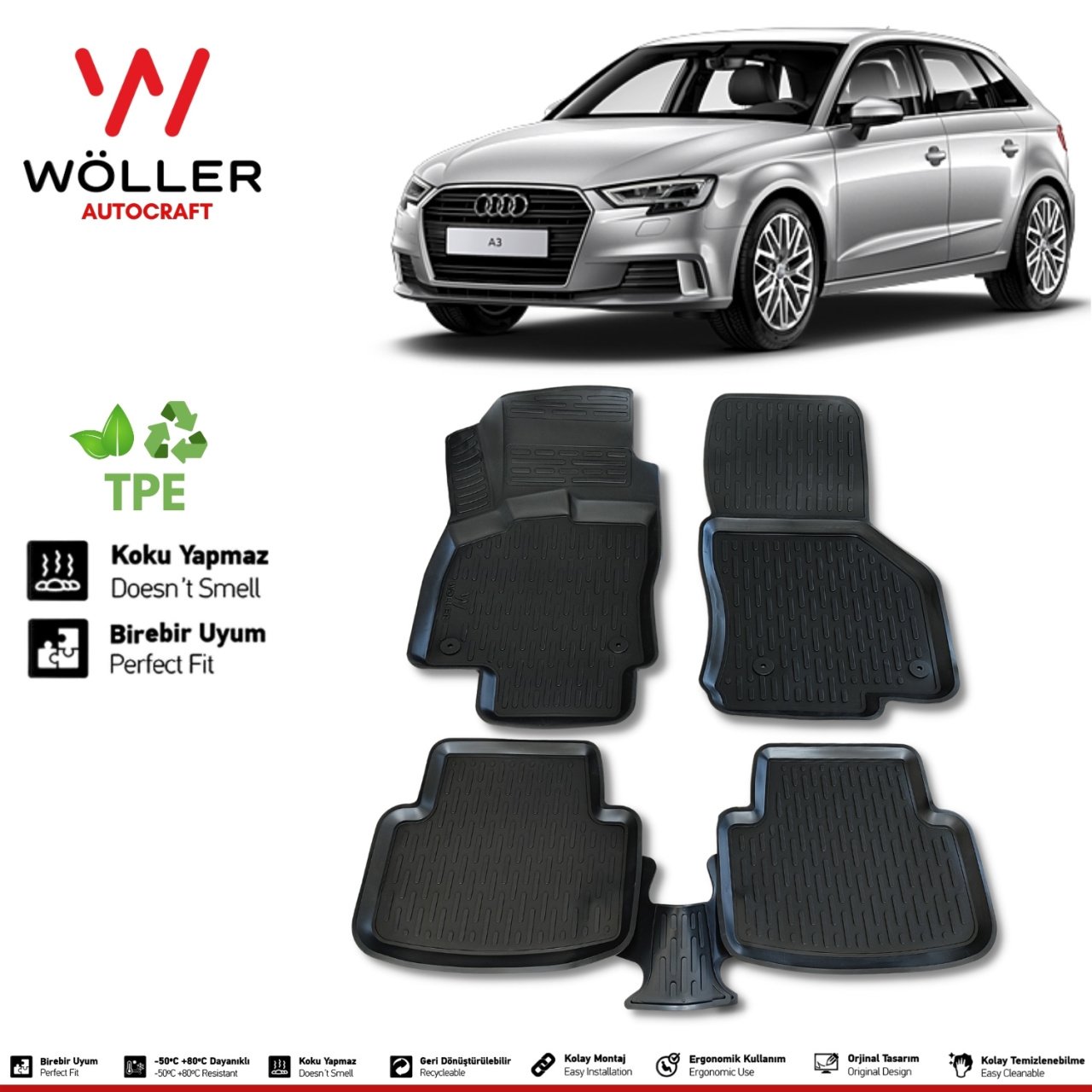 Audi A3 Paspas Hatchback 2012 2020 Arası 3d Havuzlu Wöller Paspas