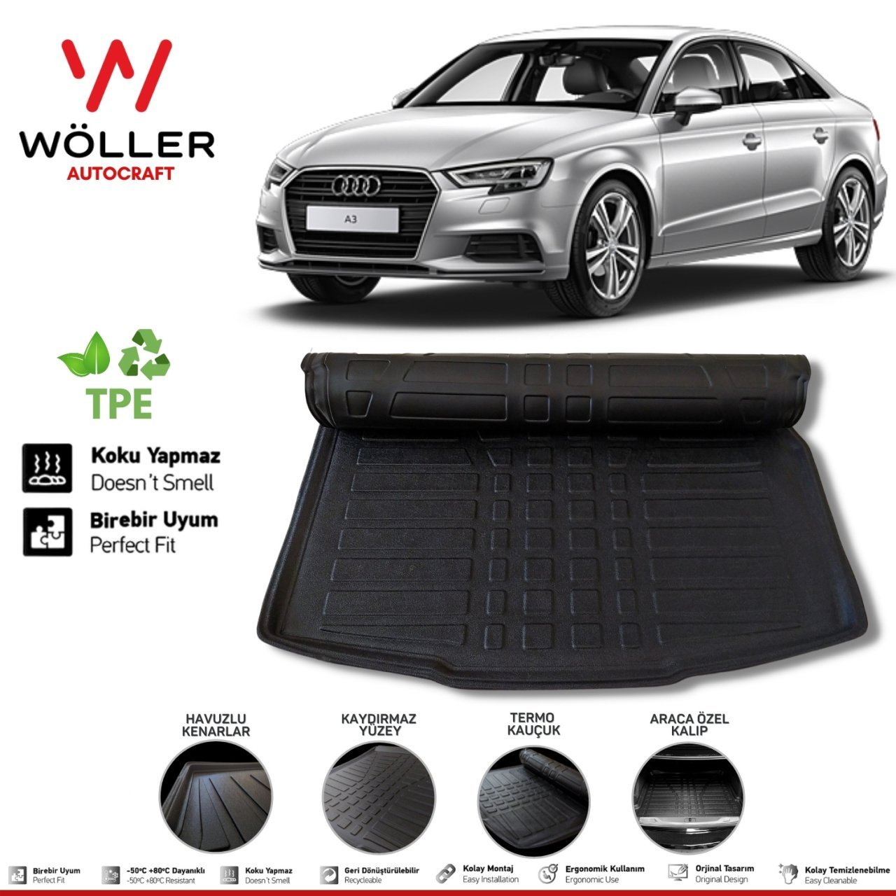 Audi A3 Sedan Bagaj Havuzu 2013 2020 Aras 3D Wöller Ultraflex Esnek