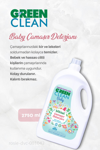 Green Clean Baby Çamaşır Deterjanı Lavanta Yağlı 2750 ml, Baby Emzik Temizleyici 2750 ml ve ROSIE