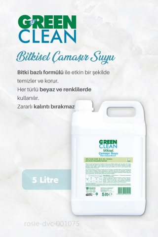 Green Clean Bitkisel Çamaşır Suyu 5 lt, Çamaşır Deterjanı 1 lt, Yumuşatıcı 1 lt ve ROSIE