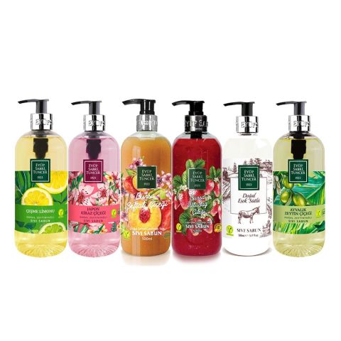Eyüp Sabri Tuncer Sıvı Sabun Seti Şeftali Çiçeği, Uludağ Çileği, Eşek sütlü, Ayvalık Zeytin Çiçeği, Çeşme Limonu, Japon Kiraz Çiçeği 500 ml