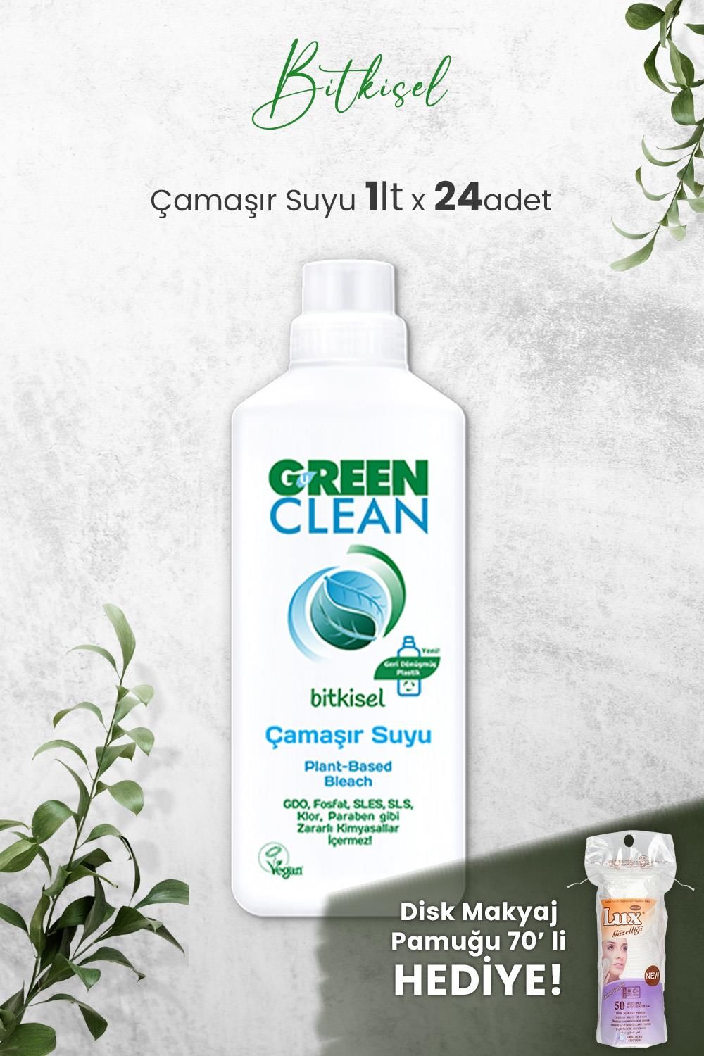 U Green Clean Bitkisel Çamaşır Suyu 1 L x 24 Adet ve Hediyeli