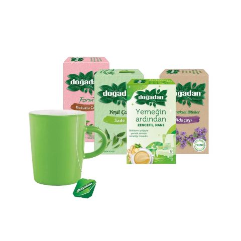 Doğadan Çay Seti Yeşil Kupa Hediyeli (Yemeğin Ardından, Yeşil Çay, Dokuzlu, Adaçayı)