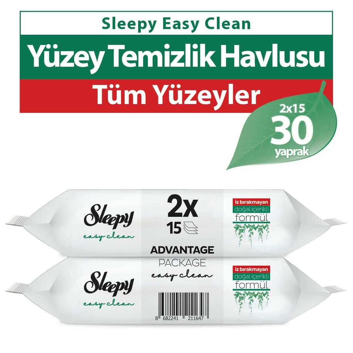 Sleepy Easy Clean Yüzey Temizlik Havlusu 2x15 Yaprak (30 Yaprak)