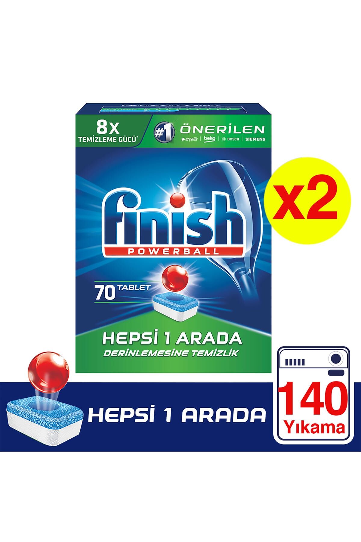 Finish Hepsi Bir Arada Bulaşık Makinesi Deterjanı Tableti 70 Yıkama x 2