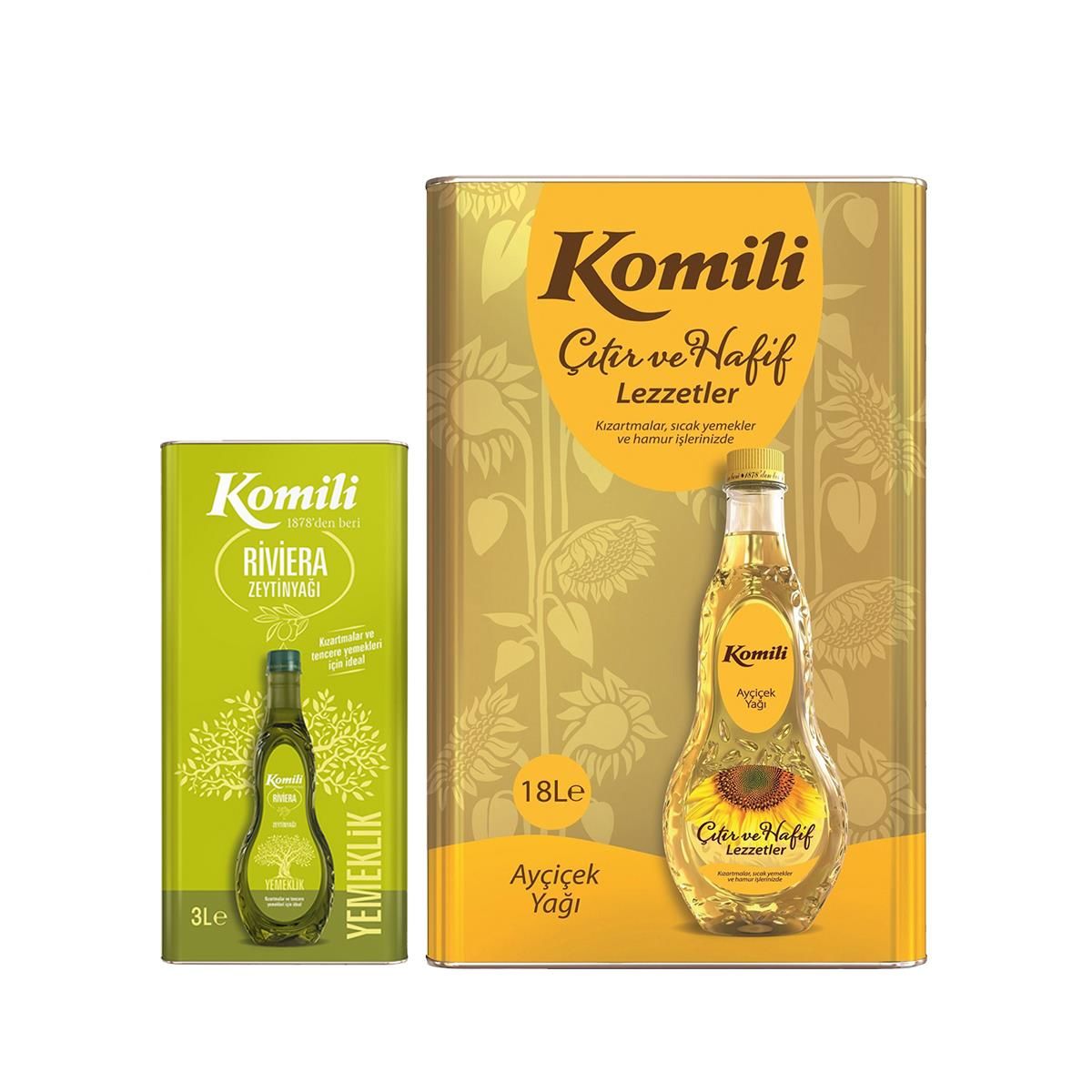 Komili Ayçiçek Yağı 18 lt ve Riviera 3 Litre