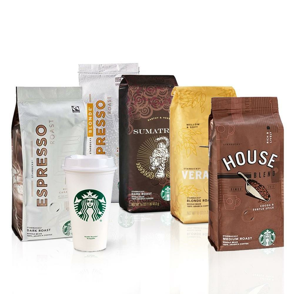 Starbucks Sumatra, Veranda, Blonde, Dark Espresso, House 250 gr Çekirdek Kahve ve Plastik Bardak