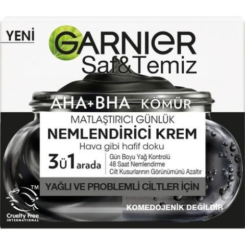 Garnier AHA BHA Kömür 3'ü 1 Arada Matlaştırıcı Günlük Nemlendirici Krem 50 ml