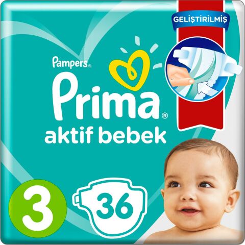 Prima Bebek Bezi Aktif Bebek 3 Beden 36 Adet Standard Paket