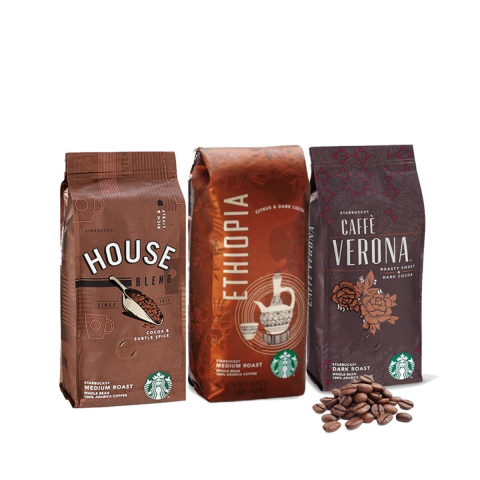 Düvenci Toptan Starbucks Verona, House ve Ethiopia Çekirdek Kahve 250 Gramlık 3 Paket
