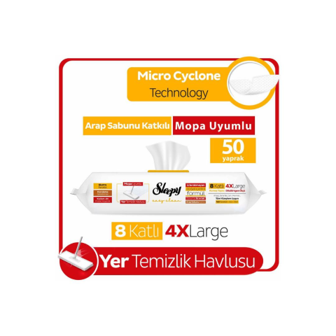 Sleepy Arap Sabunu Katkılı Mopa Uyumlu 4 XLarge Yer Temizlik Havlusu 50 Yaprak