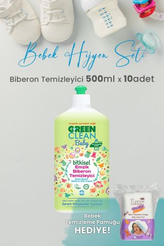 U green Clean Baby Bitkisel Biberon Emzik Temizleyici 500 ml x 10 ve Hediyeli