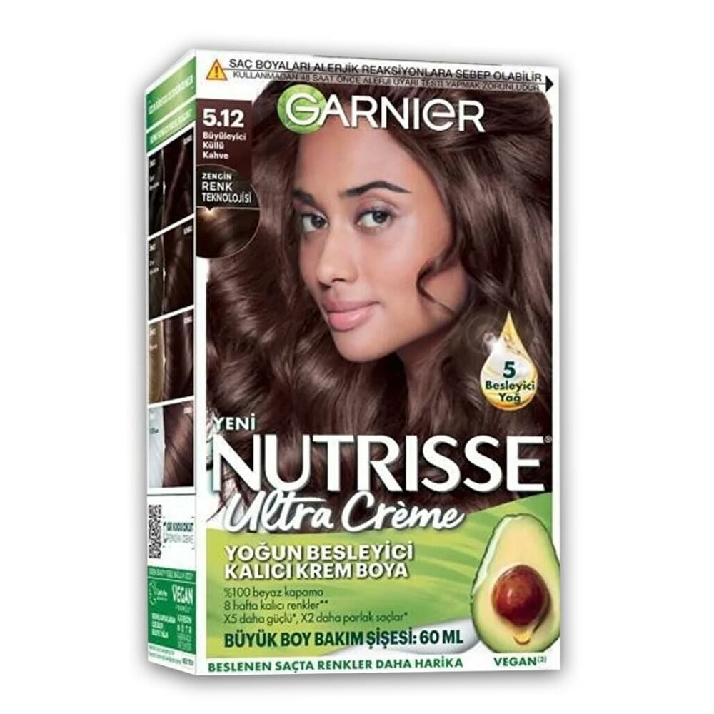 Garnier Nutrisse Yoğun Besleyici Kalıcı Krem Saç Boyası 5.12 Küllü Kahve