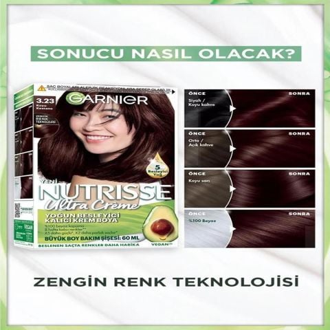 Garnier Nutrisse Yoğun Besleyici Kalıcı Krem Saç Boyası 3.23 Koyu Kestane