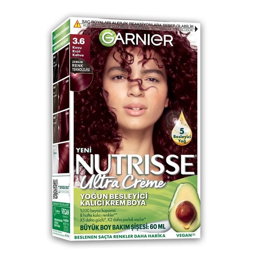 Garnier Nutrisse Yoğun Besleyici Kalıcı Krem Saç Boyası 3.6 Koyu Kızıl Kahve