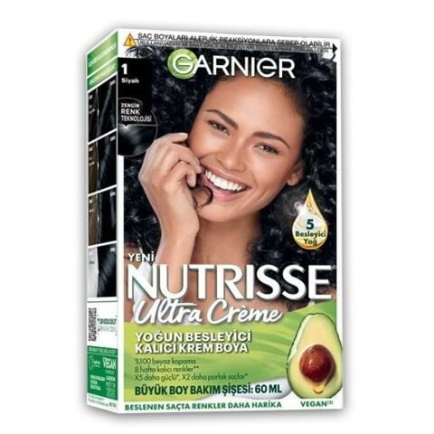 Garnier Nutrisse Yoğun Besleyici Kalıcı Krem Saç Boyası 1 Siyah