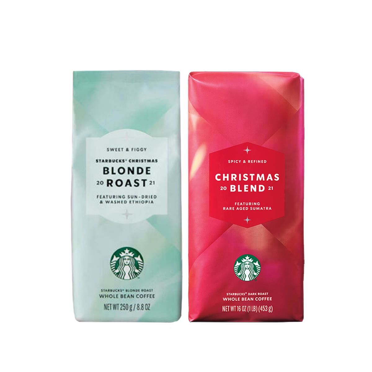 Starbucks Christmas 2021 Blonde Roast Sun Dried N Washed Ethiopia ve Rare Aged Sumatra Çekirdek Kahve 250 Gram
