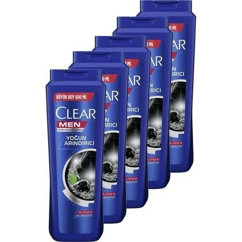 Clear Men Erkek Şampuan Yoğun Arındırıcı Kömür Özlü Kepeğe Karşı Etkili 600 ML x 5