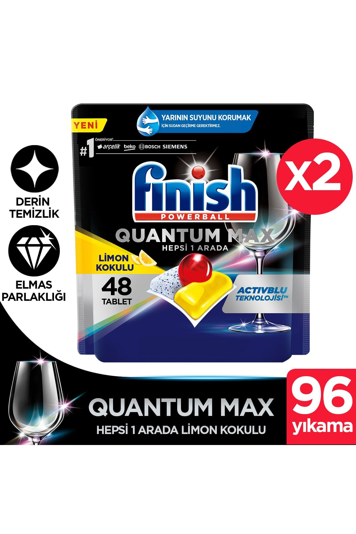 Finish Quantum Max Bulaşık Makinası Deterjanı Tableti Limon Kokulu 48' li x 2