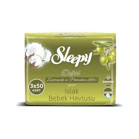 Sleepy Doğal Zeytinyağlı Ve Pamuklu Islak Bebek Havlusu 3x50 (150 Yaprak)