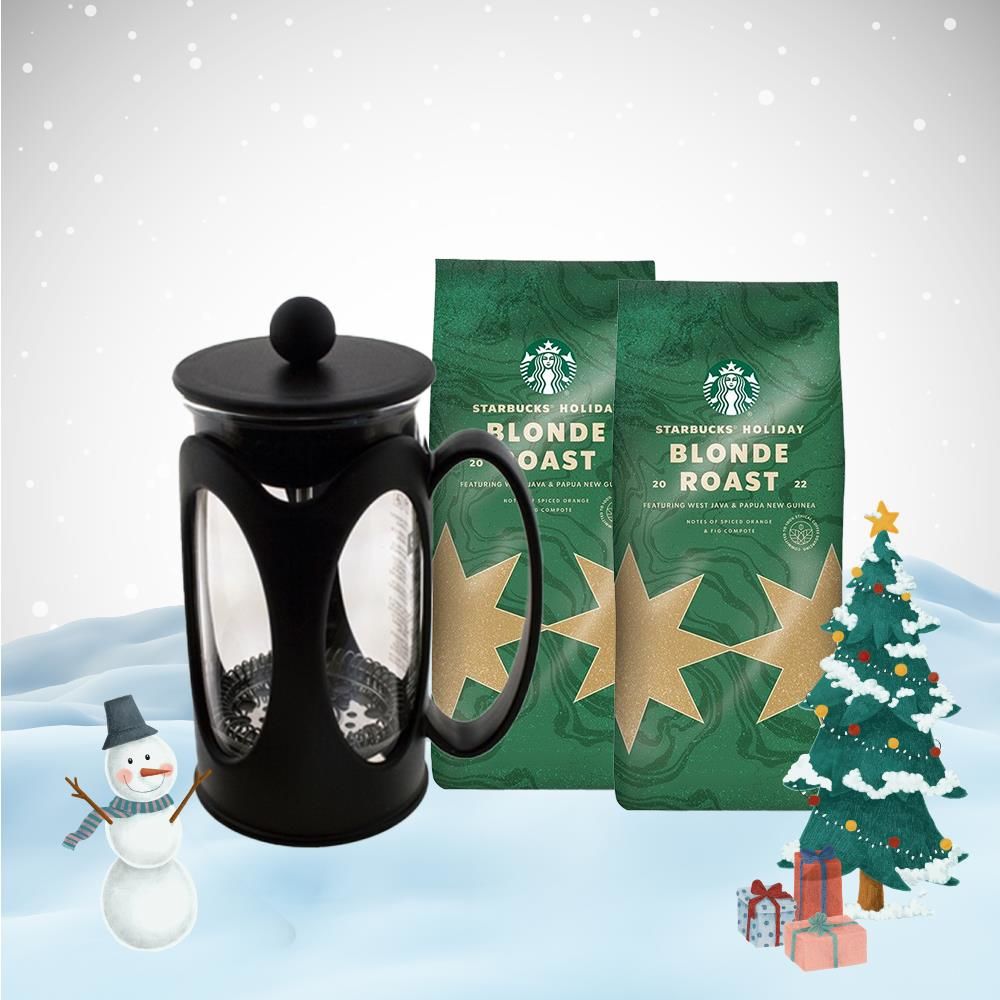Starbucks Christmas Blonde Roast x 2 ve French Press Hediyeli Yılbaşı Seti