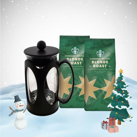 Starbucks Christmas Blonde Roast x 2 ve French Press Hediyeli Yılbaşı Seti