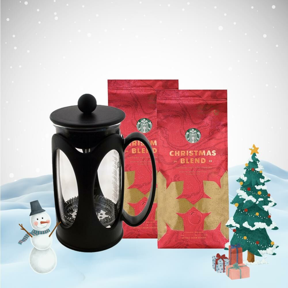 Starbucks Christmas Blend Dark Roast x 2 ve French Press Hediyeli Yılbaşı Seti