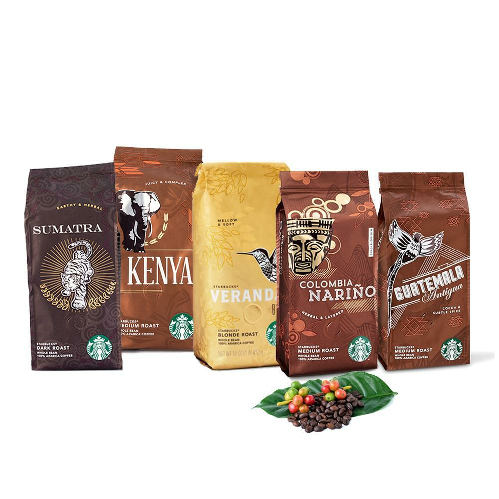Düvenci Toptan Starbucks Kenya, Sumatra, Veranda, Colombia ve Guatemala Çekirdek Kahve 250 Gram 5' li Set