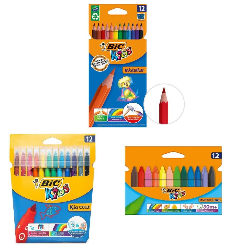 Bic 3 Parça Boya Seti 12 li Pastel+Kuru Boya+Keçeli Kalem SET3