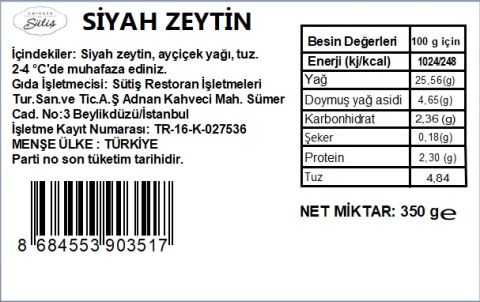 Siyah Zeytin 350 gr