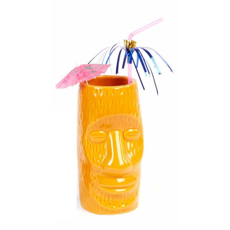 Biradlı GRV-20208 Seramik Tiki Mug Kokteyl Bardağı, 600 cc, 8x17 cm, Sarı