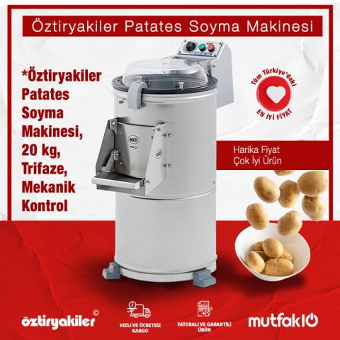 Öztiryakiler Patates Soyma Makinesi, 20 kg, Trifaze, Mekanik Kontrol, H:100