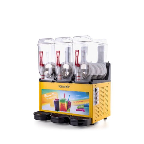 Samixir SLUSH36 Allure Triple Ice Slush Granita ve Soğuk Meyve Suyu Dispenseri, 12+12+12 L, Sarı