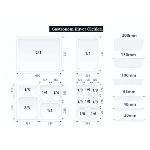 Öztiryakiler Gastronorm Küvet, Standart, GN 1/1-20, 32,5x53x2 cm