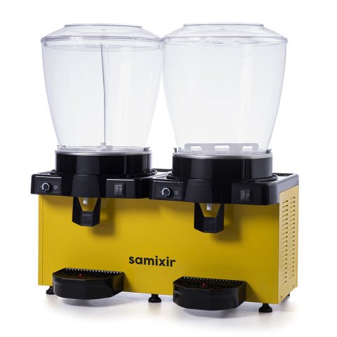 Samixir SM44 Panaromik Analog Twin Soğuk İçecek Dispenseri, 22+22 L, Fıskiyeli ve Karıştırıcılı, Sarı