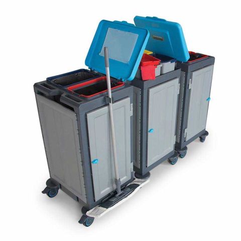 Fantom Procart 3352SP Cleaning Trolley with 3 Cupboards, Trash Compartment