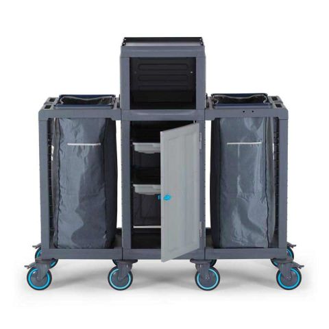 Fantom Procart 411 Floor Trolley with Cabinet, 2 Garbage Compartments