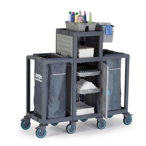 Fantom Procart 411 Floor Trolley with Cabinet, 2 Garbage Compartments