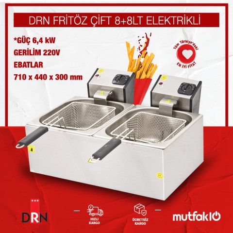 DRN Fritöz Çift  8+8lt Elektrikli