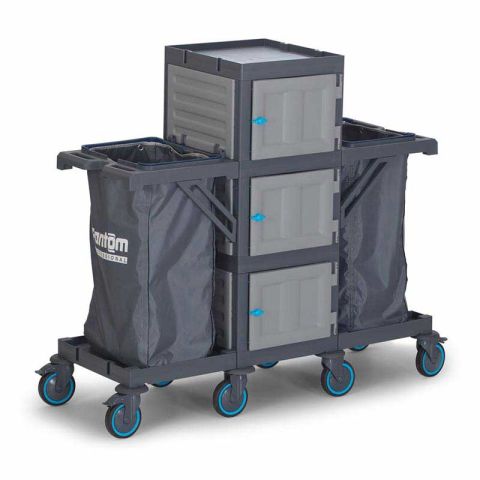 Fantom Procart 404 Floor Trolley with Cabinet, 2 Garbage Compartments