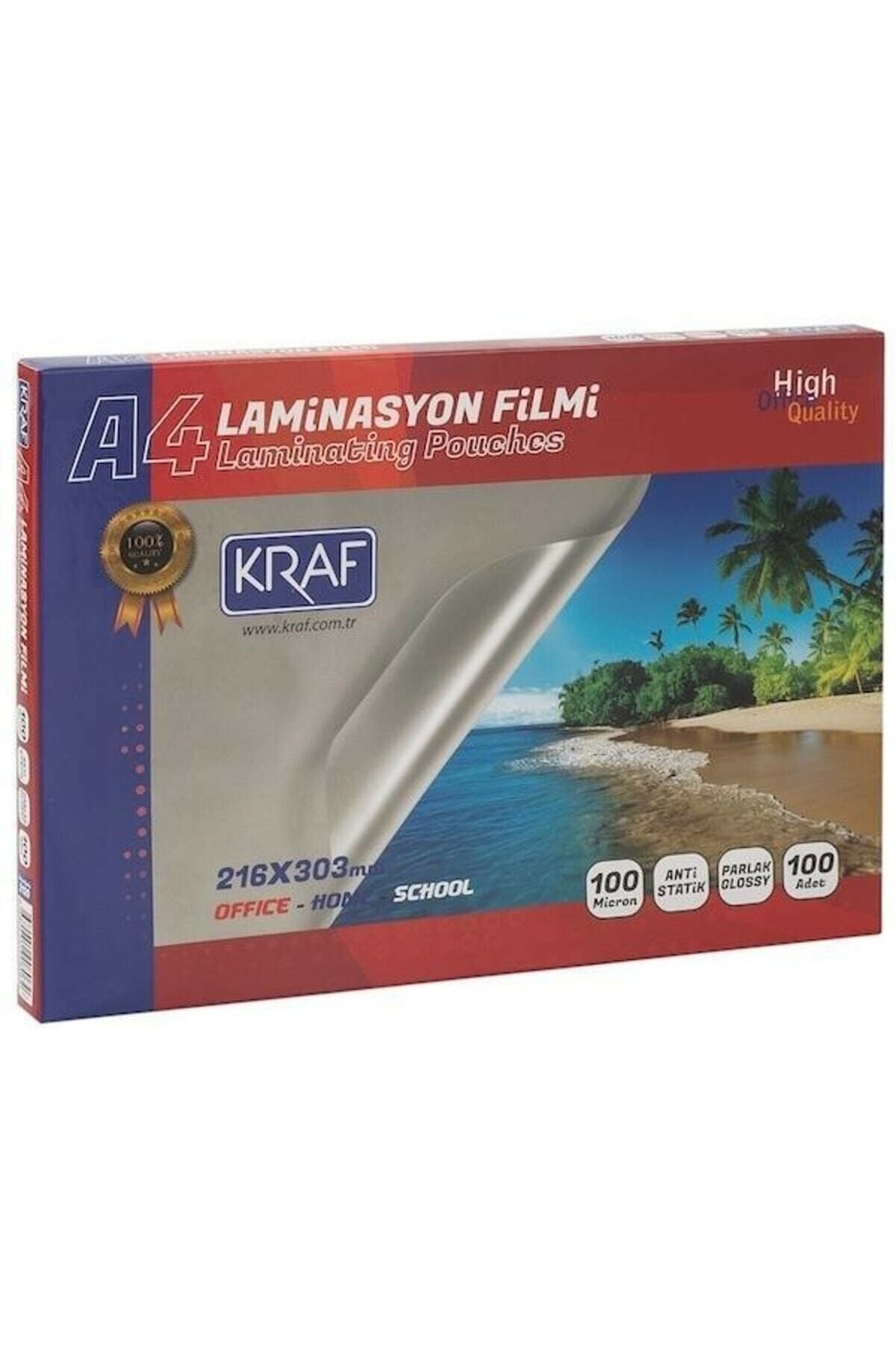 Kraf Laminasyon Filmi Parlak Şeffaf A4 100 Micron 100`lü Paket