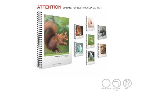 Gıpta Attention Spralli Ofset Plastik Kapak A4 80 Yaprak Çizgili Defter (3632)