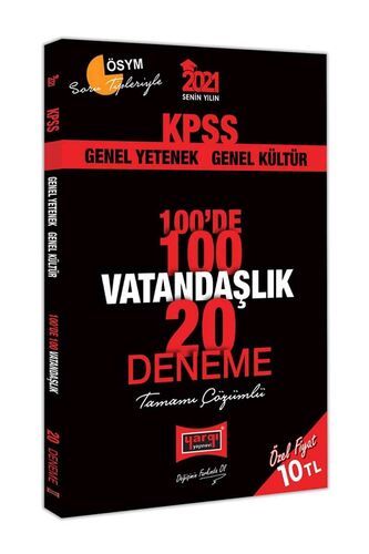 Yargı Yayınları 2021 KPSS Vatandaşlık 100'de 100 Tamamı Çözümlü 20 Deneme